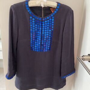 Tory Burch blue beaded tunic size 6